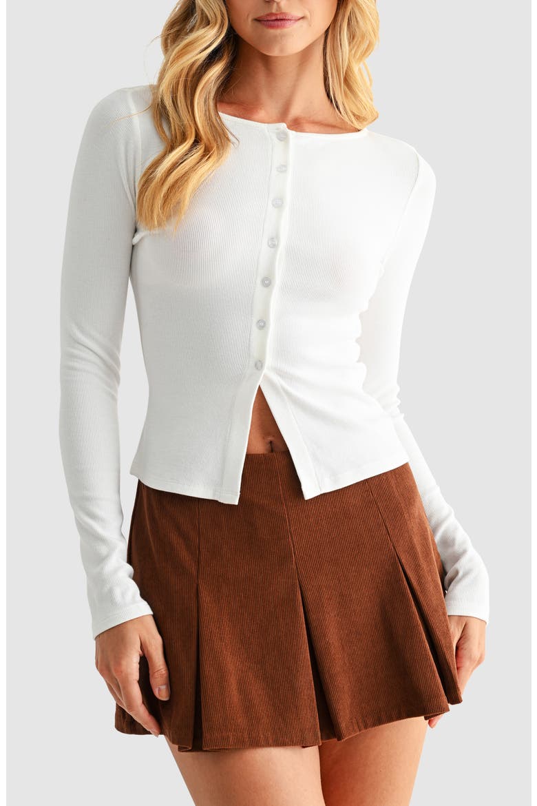 Long Sleeve Button Front Crop Top, Main, color, OFF WHITE