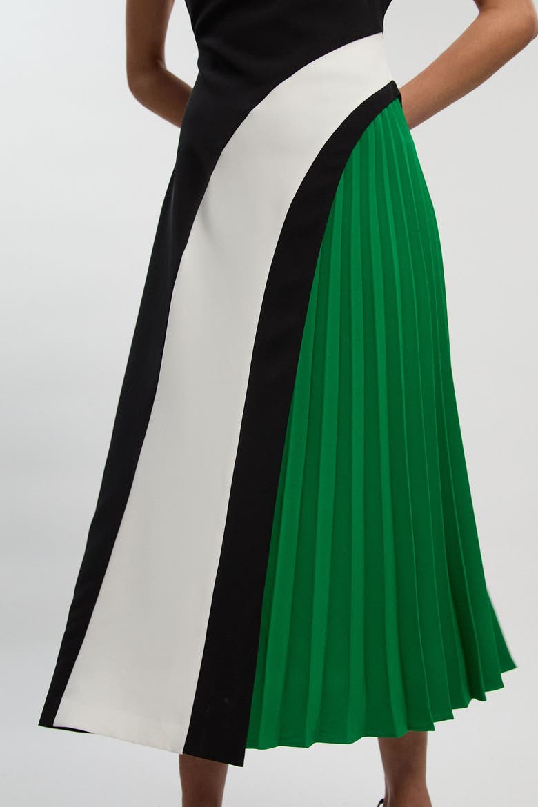 Colour Block Pleated Midi Dress, Alternate, color, Mono