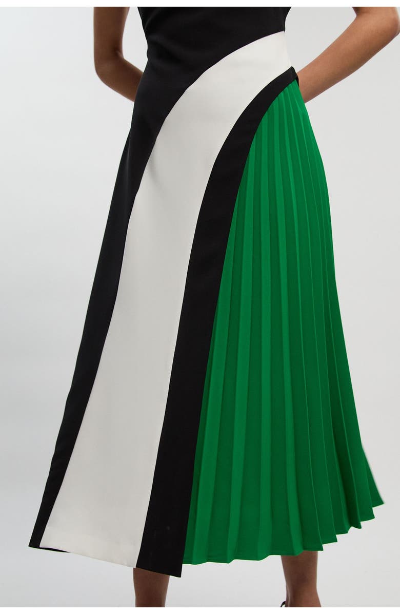 Karen Millen Colour Block Pleated Midi Dress, Alternate, color, Mono