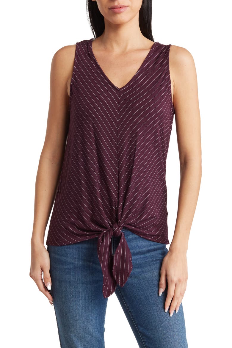 Mider Stripe Tie Front Top, Main, color, PLUM