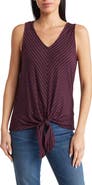 matty m. Mider Stripe Tie Front Top