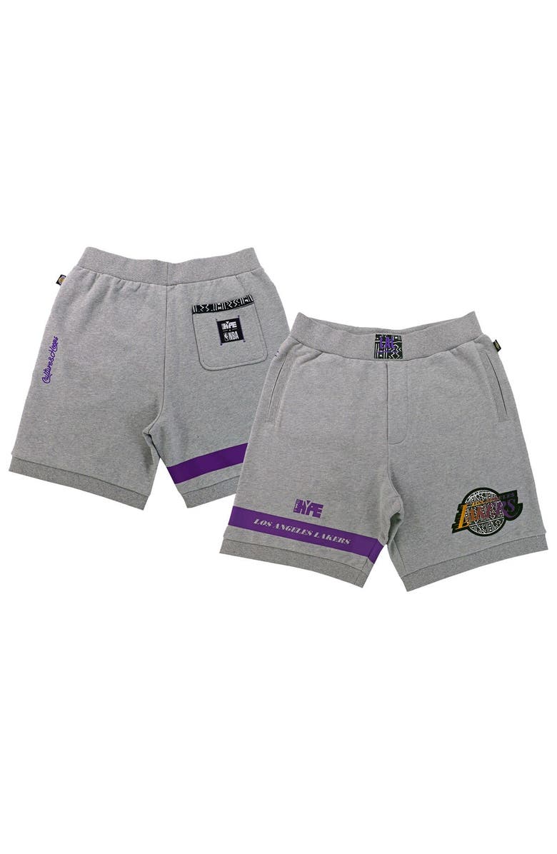 Two Hype Unisex NBA x Two Hype  Heather Gray Los Angeles Lakers Culture & Hoops Premium Classic Fleece Shorts, Main, color, 