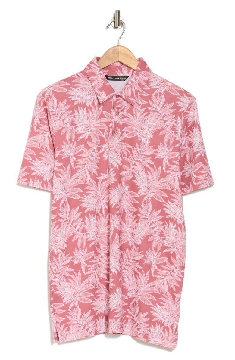 TravisMathew Sea Journey Leaf Print Stretch Polo, Alternate, color, Earth Red