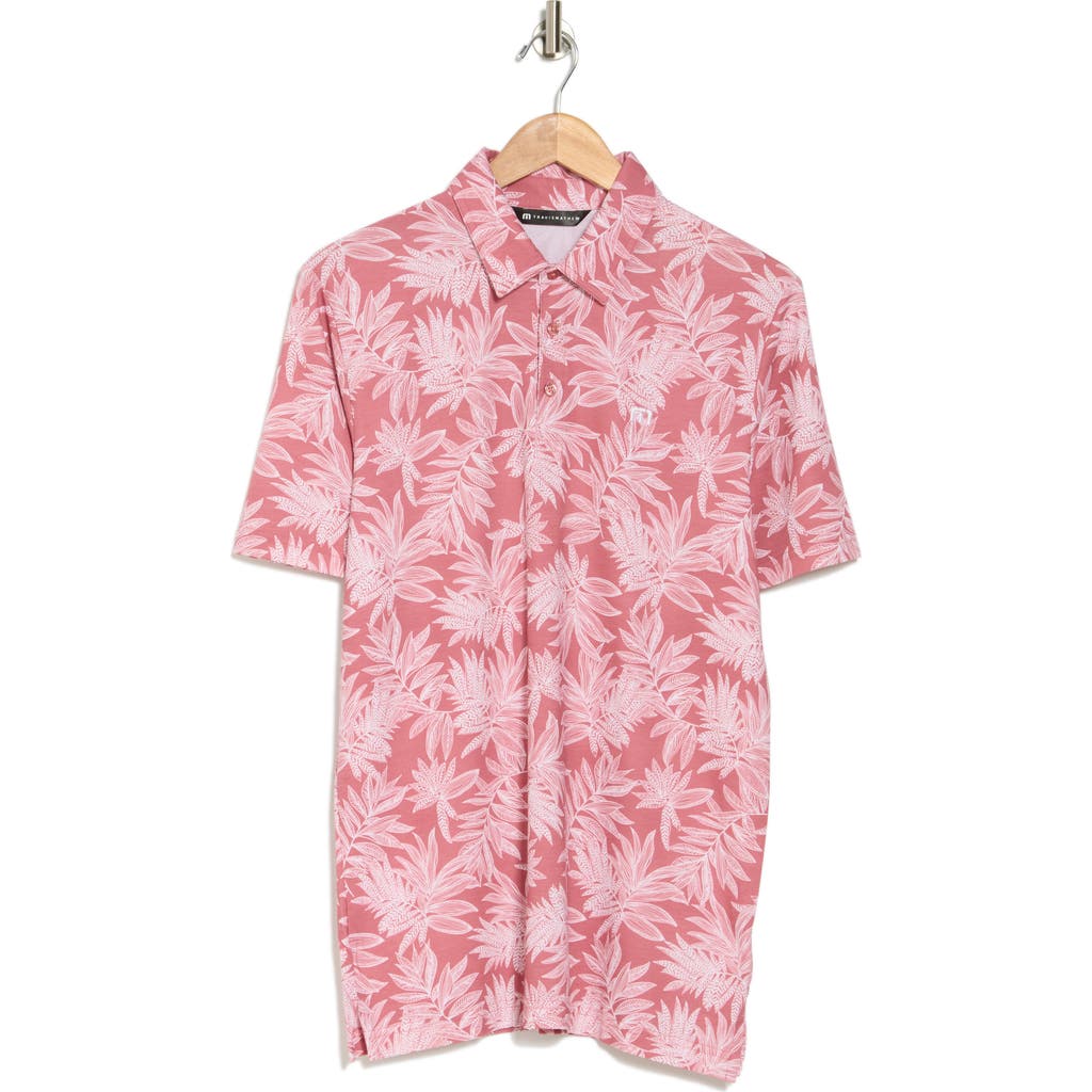 Travismathew Sea Journey Leaf Print Stretch Polo In Earth Red