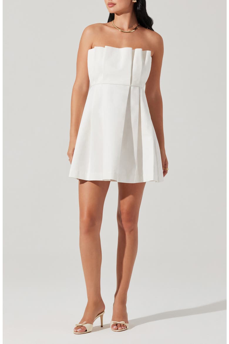 Clemira Pleated Strapless Cotton Dress, Main, color, WHITE