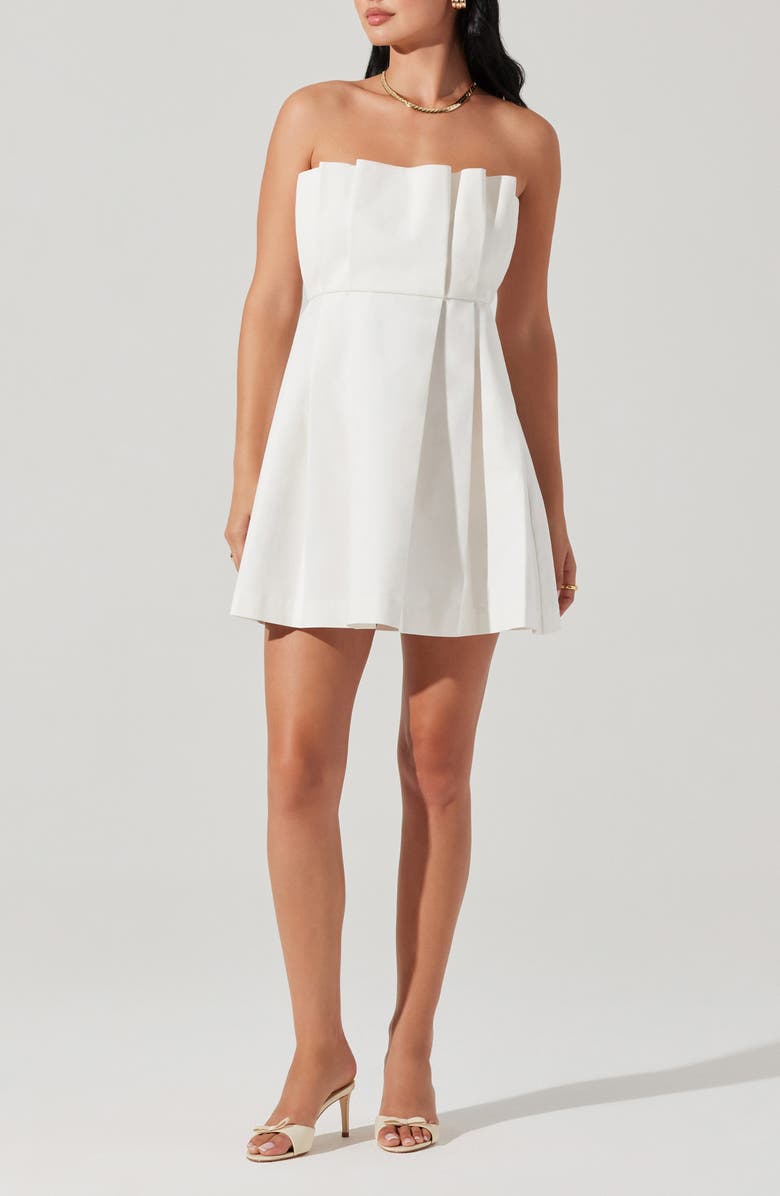 ASTR the Label Clemira Pleated Strapless Cotton Dress, Main, color, White