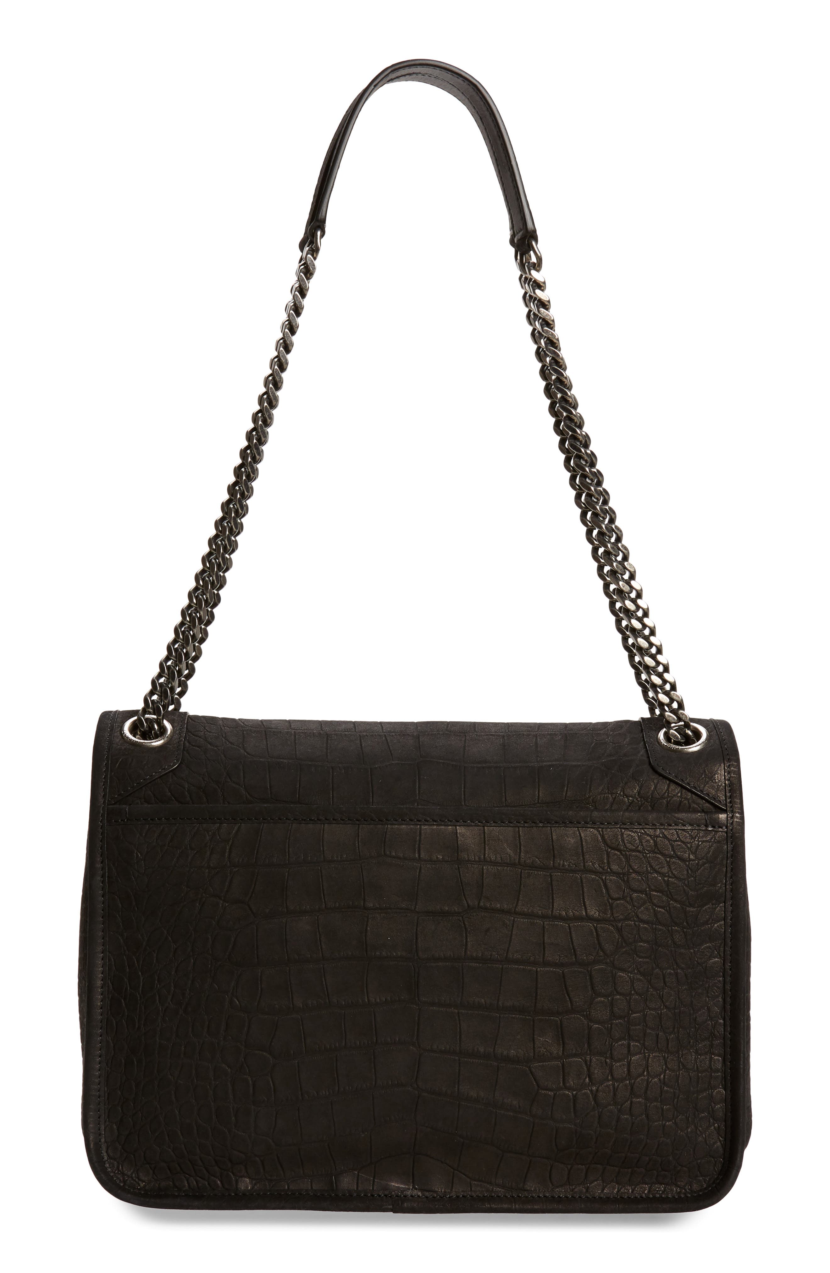 Saint Laurent Medium Niki Croc-Embossed Shoulder Bag, Alternate, color, 