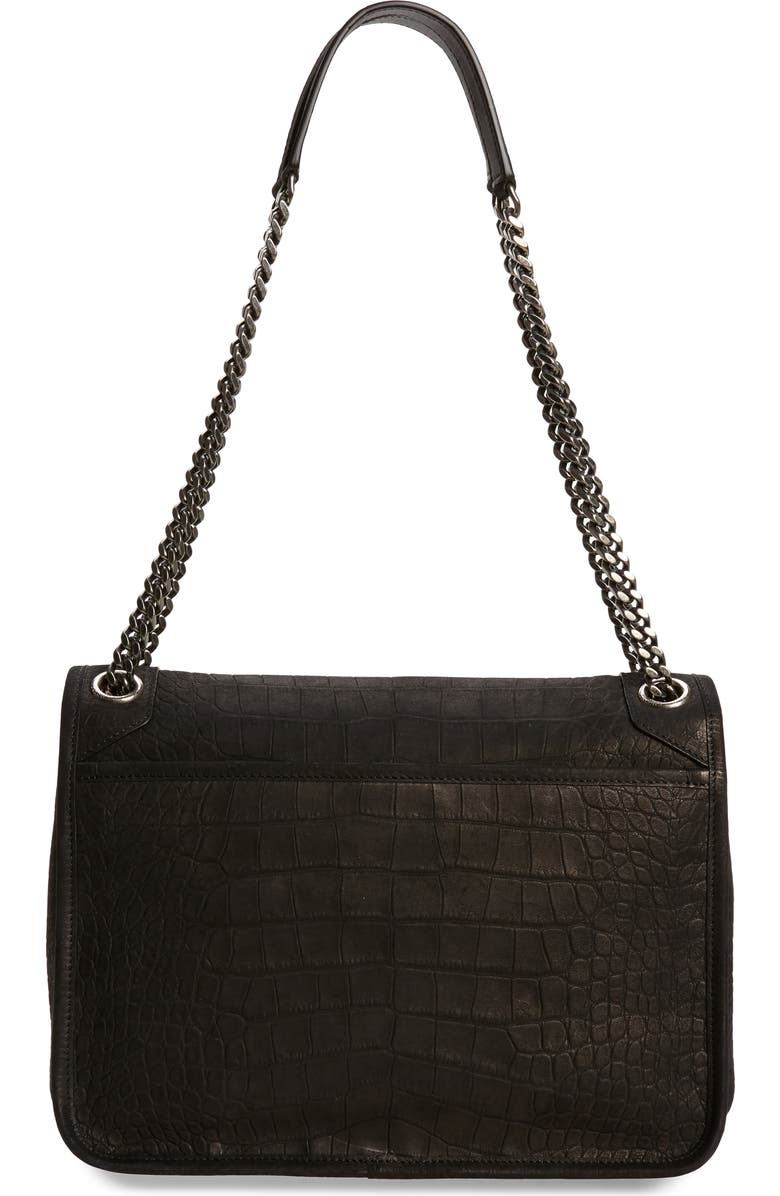 Saint Laurent Medium Niki Croc-Embossed Shoulder Bag, Alternate, color,