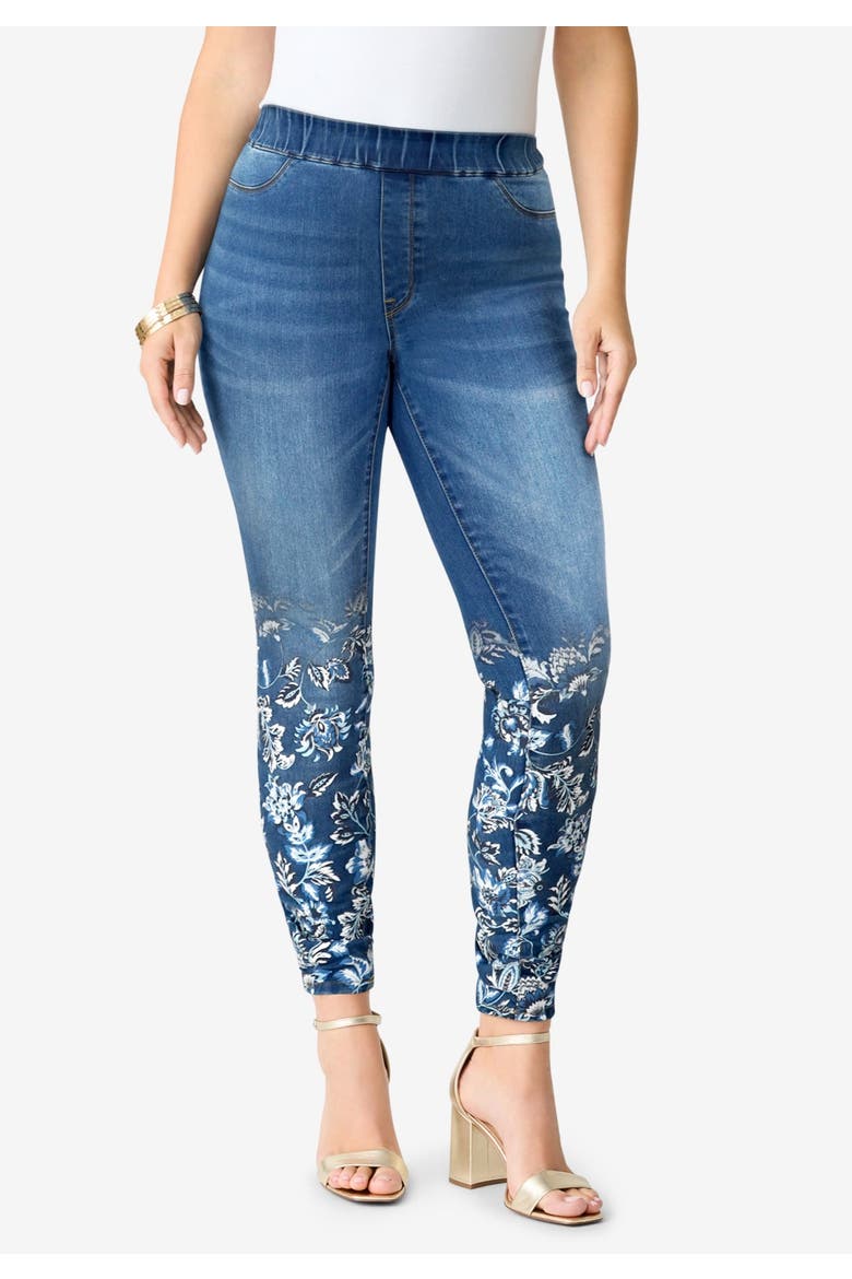 Plus Size 360° Stretch Jegging, Alternate, color, STONEWASH OMBRE FLORAL