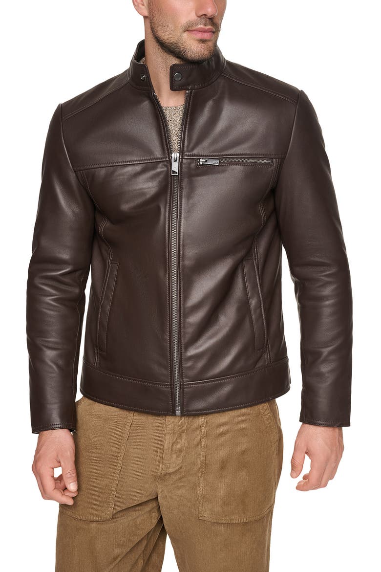 Leather Racer Jacket, Alternate, color, HICKORY