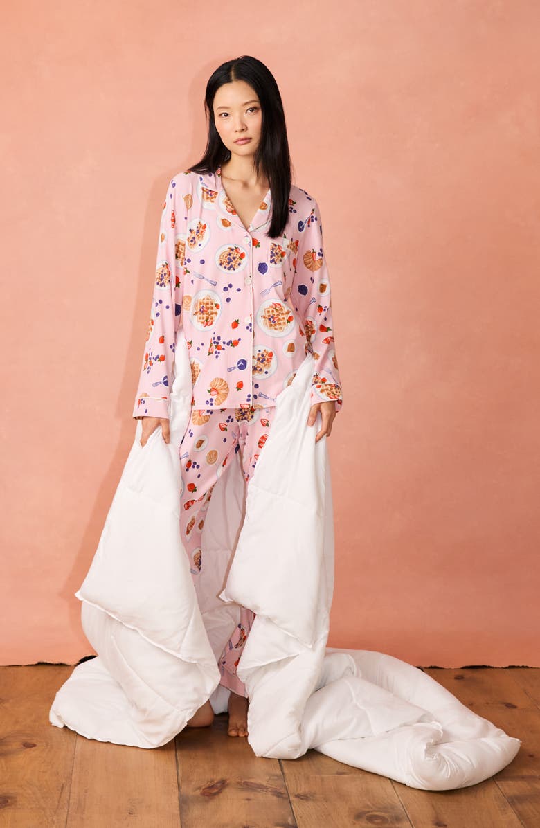 BedHead Pajamas Print Long Sleeve Stretch Organic Cotton Jersey Pajamas, Alternate, color, Waffle Brunch