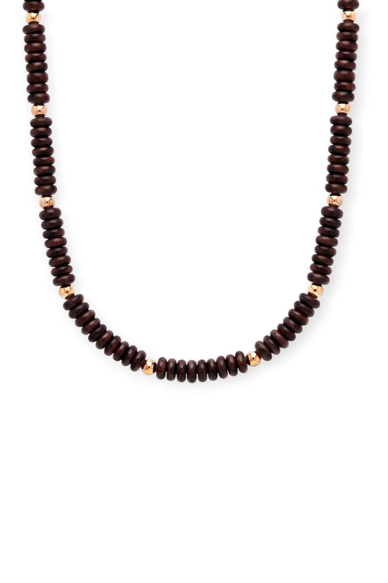 Dark Chocolate and 14k Gold Filled Beaded Necklace, Main, color, Brown