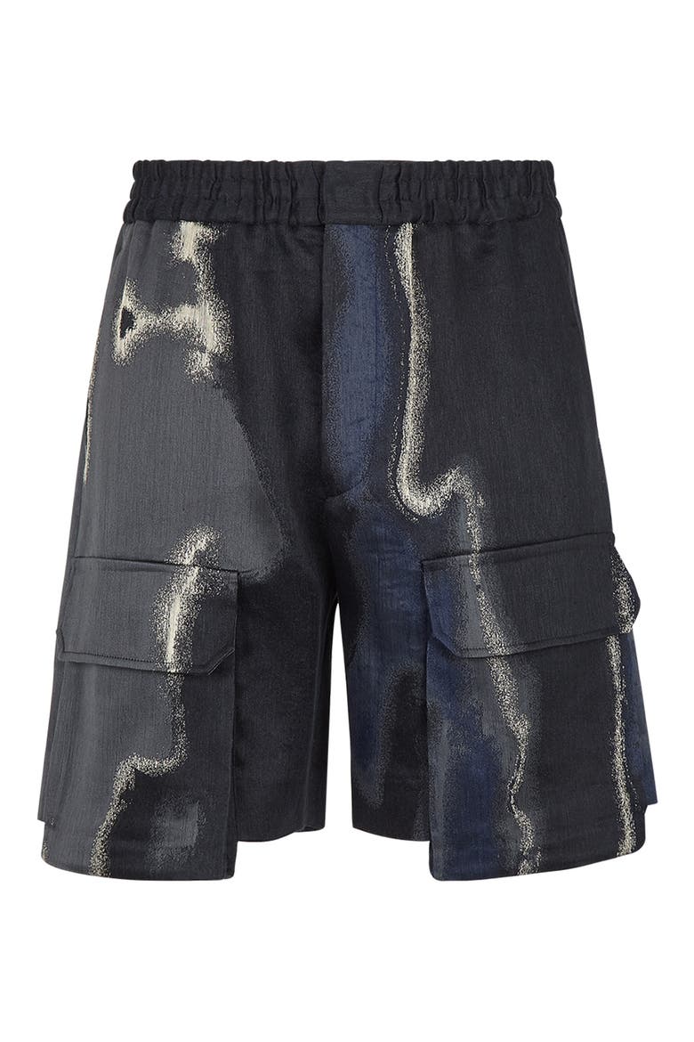 Men's Earth Print Linen, Cotton & Silk Cargo Shorts, Alternate, color, MOONLIGHT