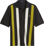Fred Perry Vertical Stripe Short Sleeve Cotton Pique Button-Up Shirt