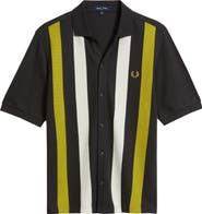 Fred Perry Vertical Stripe Short Sleeve Cotton Pique Button-Up Shirt