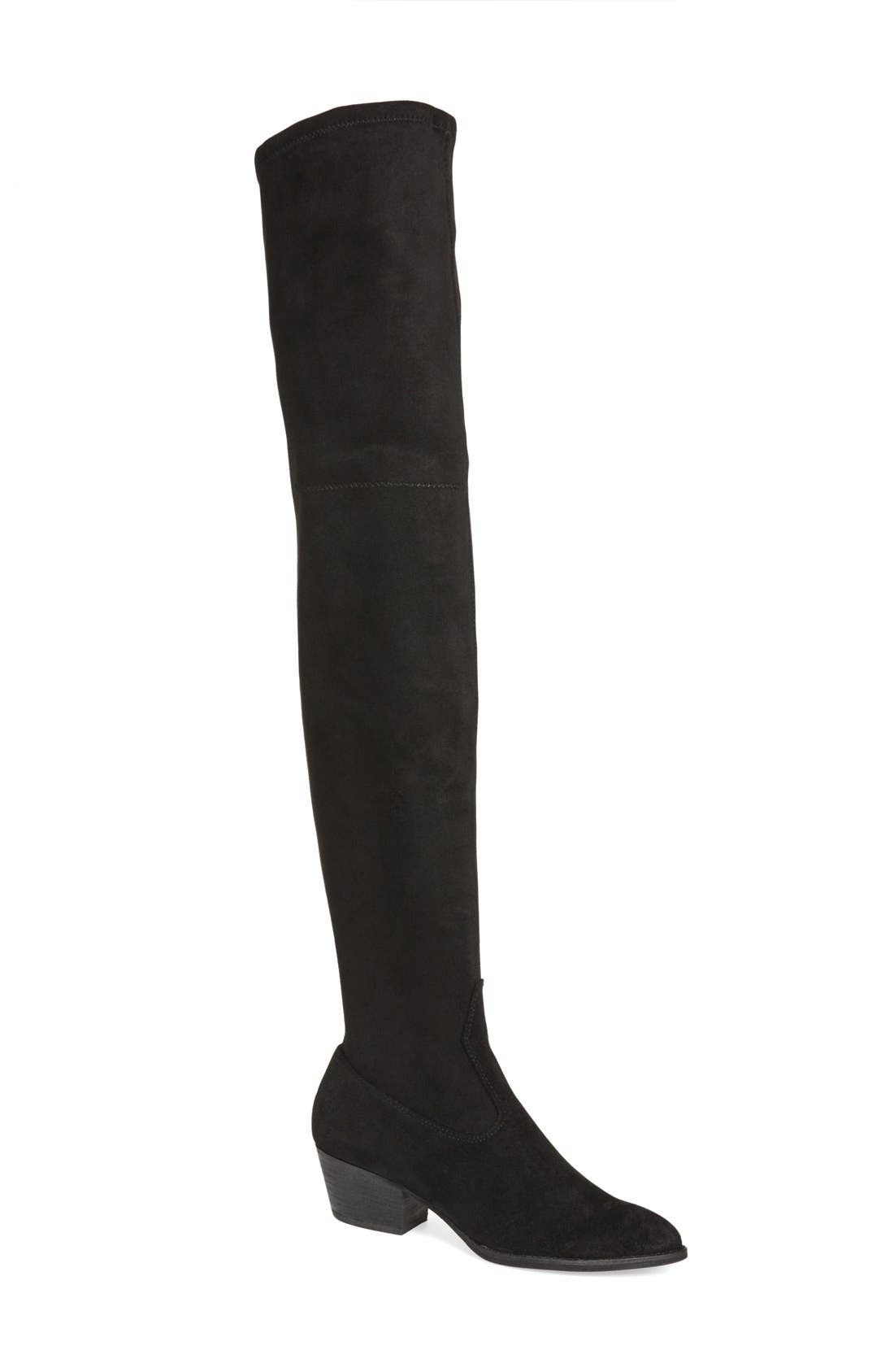 'Sparrow' Thigh High Almond Toe Boot, Main, color, BLACK SUEDE
