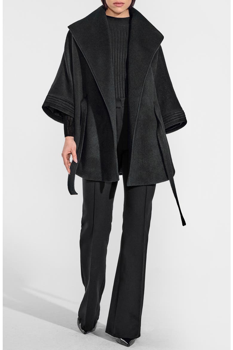 Baby Alpaca & Wool Cape, Alternate, color, BLACK