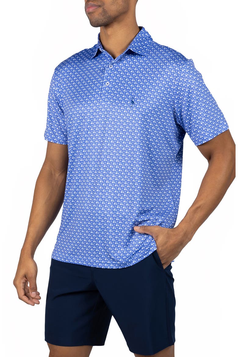 Carts & Byrd Print Performance Polo, Alternate, color, DENIM