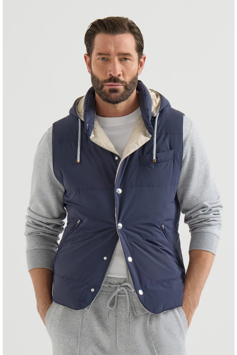 Bonded nylon down vest with detachable hood, Main, color, Blue