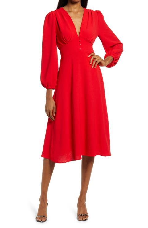 Empire Waist Long Sleeve Midi Dress