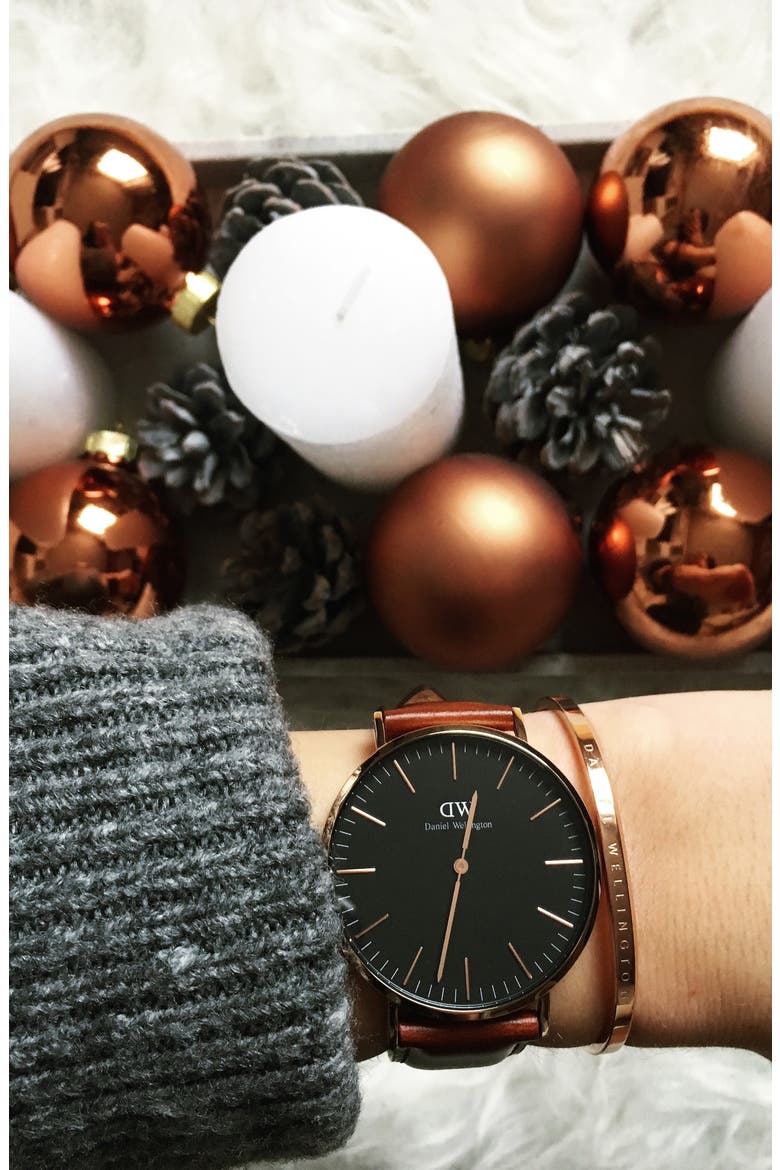 Classic St. Mawes Leather Strap Watch, 40mm, Alternate, color, ROSE GOLD/ BLACK