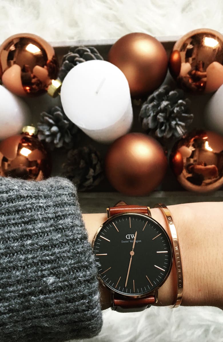 Daniel Wellington Classic St. Mawes Leather Strap Watch, 40mm, Alternate, color, Rose Gold/ Black