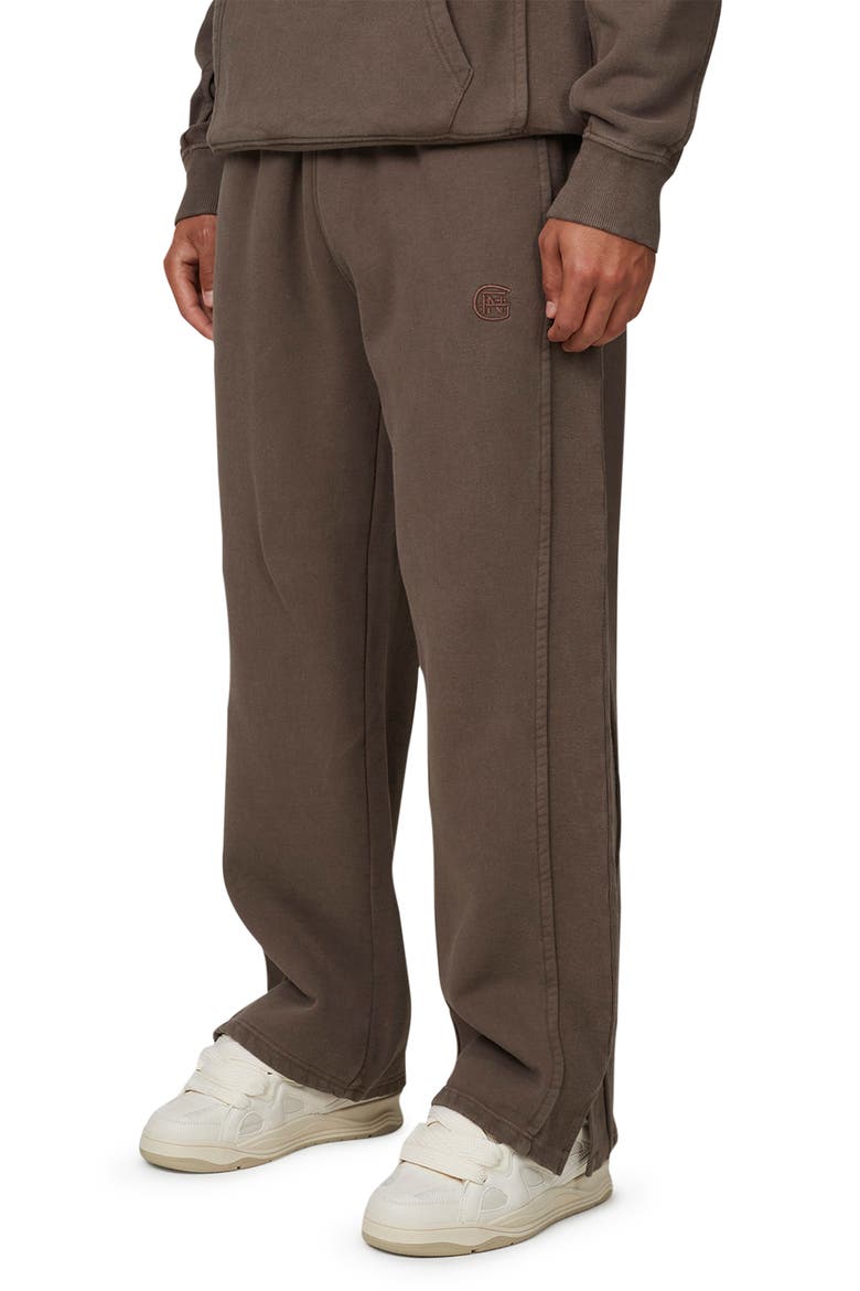 Ribbed Emblem Split Hem Baggy Jogger, Alternate, color, Brown