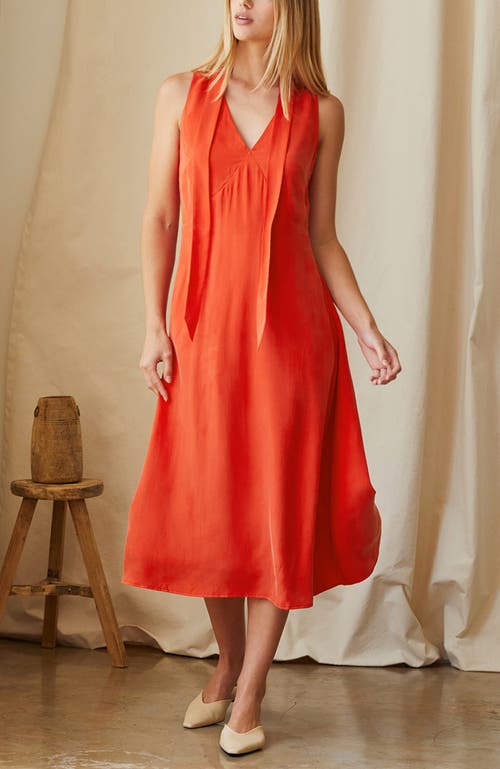 Crescent Cupro Midi Dress With Scarf In Red