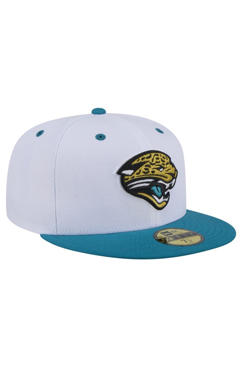 New Era Men's New Era  White/Teal Jacksonville Jaguars Throwback Logo Flipside Two-Tone 59FIFTY Fitted Hat, Alternate, color, 