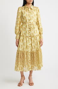 Julia Jordan Tile Print Long Sleeve Tiered Shirtdress