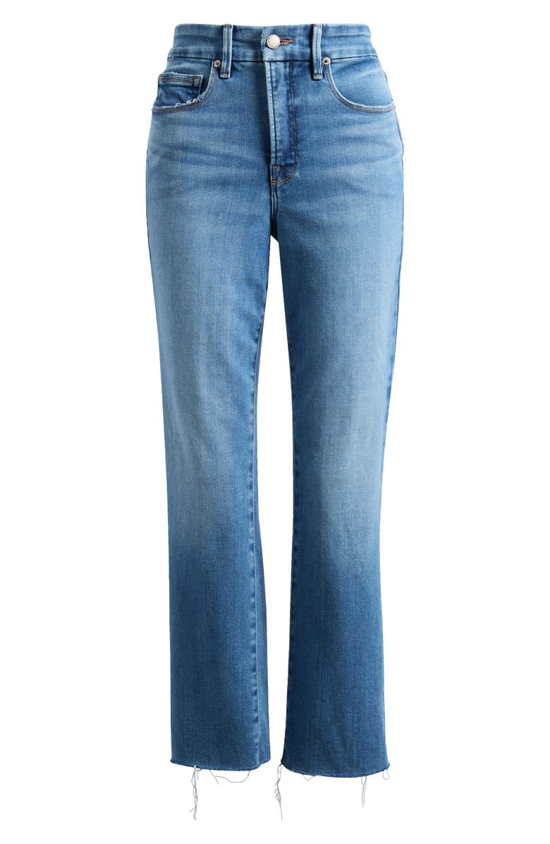 Good American Soft Tech Good Legs Raw Hem Straight Leg Jeans, Alternate, color, Indigo514