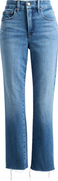 Good American Soft Tech Good Legs Raw Hem Straight Leg Jeans