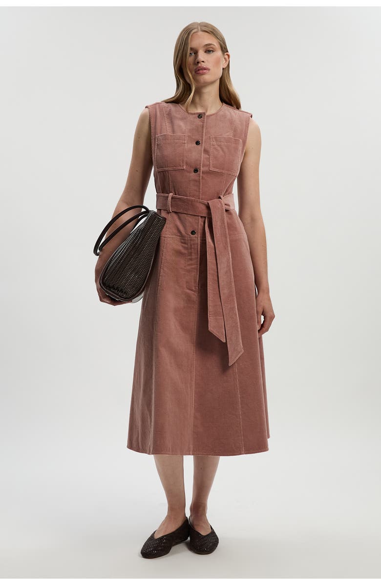 Karen Millen Stretch Cord Belted Midi Dress, Main, color, Pink