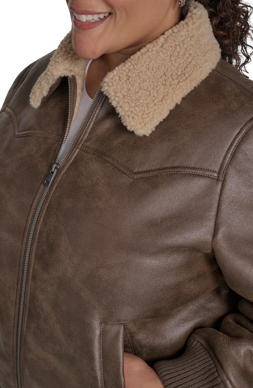 Levi's Faux Shearling Trim Faux Leather Western Bomber Jacket In Brown