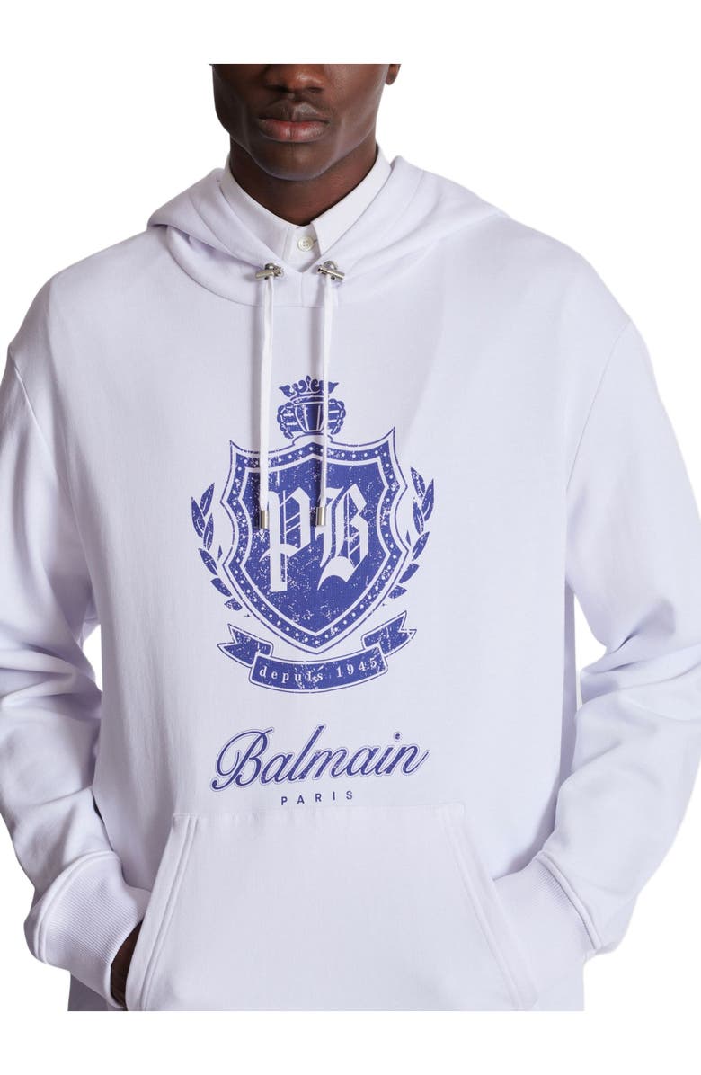 Balmain College Emblem hoodie, Alternate, color, White