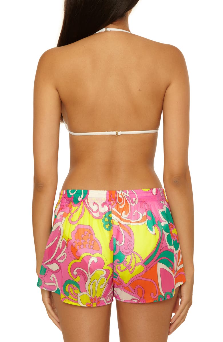 Trina Turk Elara Mesh Faux Wrap Cover-Up Shorts, Alternate, color, Multi