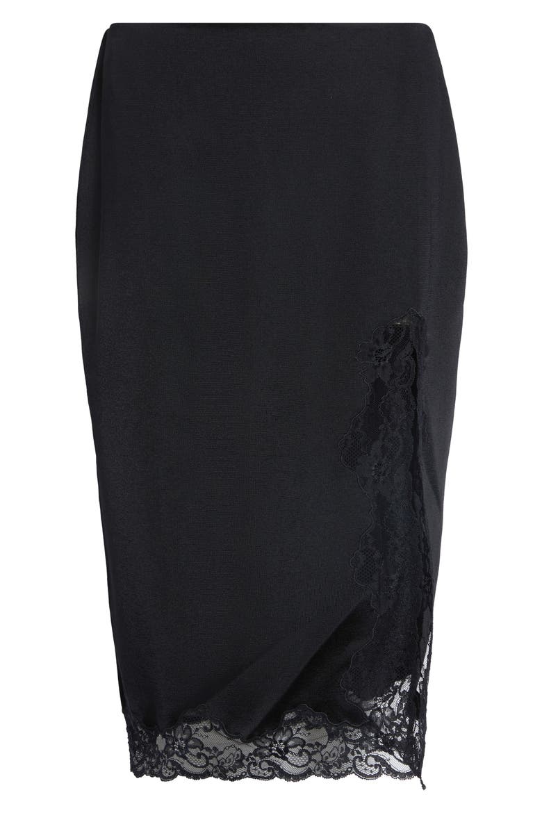 Lace Trim Knit Midi Skirt, Alternate, color, 0PA BLACK