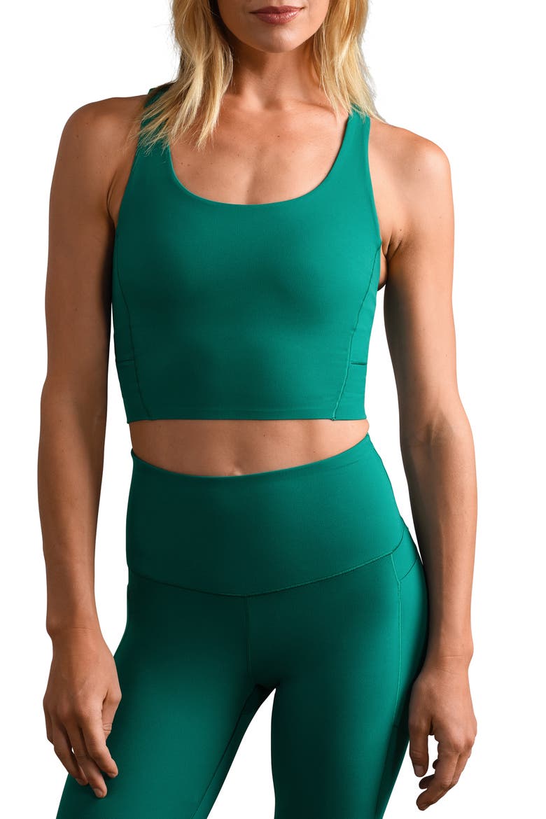 Revive Scoop Longline Bra, Main, color, EMERALD GREEN