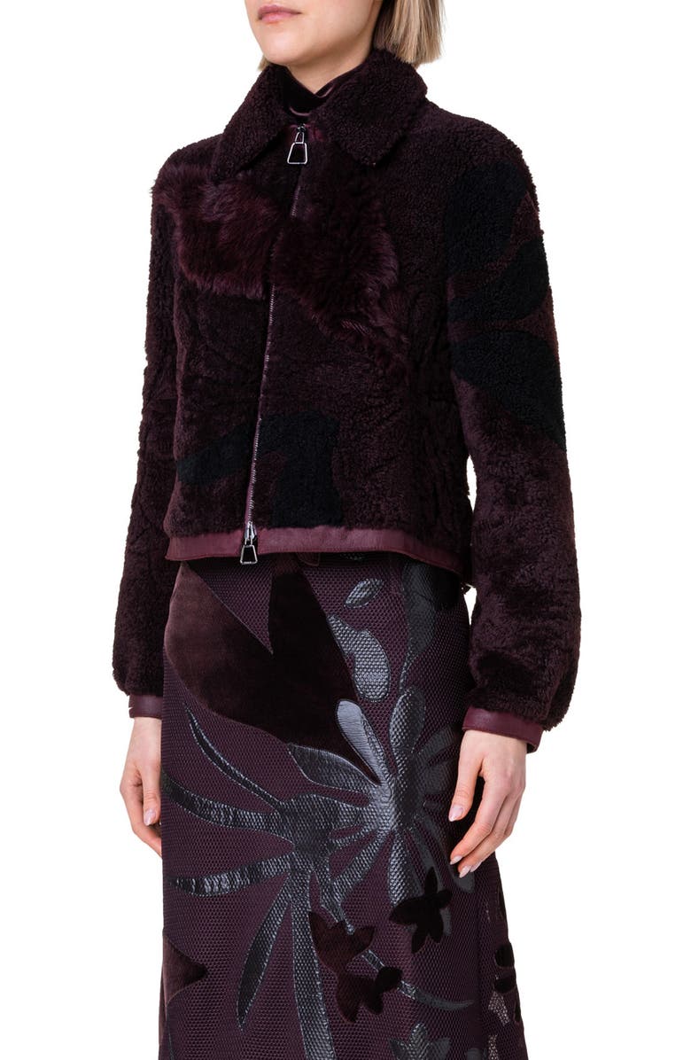 Akris Sady Floral Patchwork Genuine Shearling Jacket, Alternate, color, 