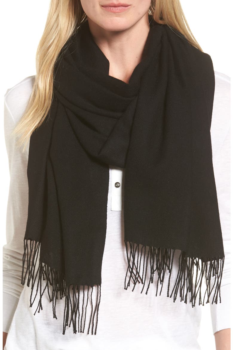Tissue Weight Wool & Cashmere Scarf, Alternate, color, BLACK