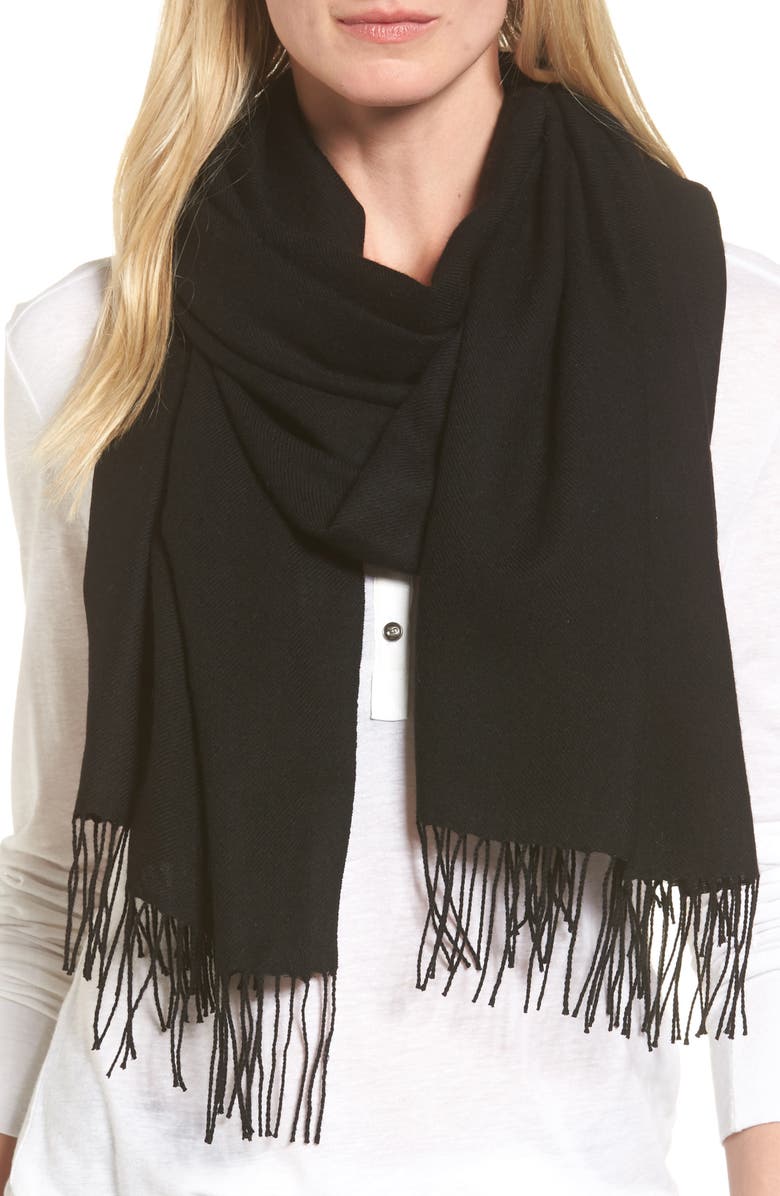 Nordstrom Tissue Weight Wool & Cashmere Scarf, Alternate, color, Black