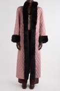 Chloé Diamond Quilted Longline Coat with Genuine Shearling Trim