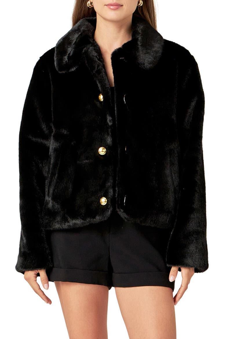 Faux Fur Jacket, Main, color, BLACK