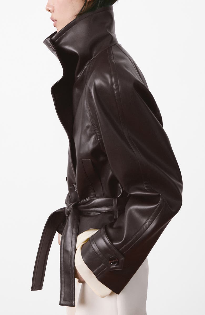 MANGO Faux Leather Belted Jacket, Alternate, color, Maroon