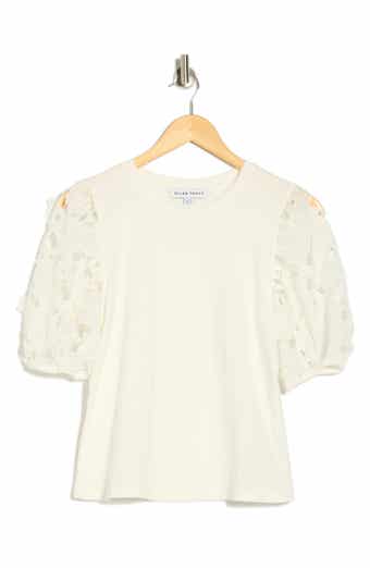 Ellen Tracy Mixed Media 3D Floral Sleeve Top