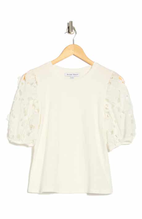 Ellen Tracy Mixed Media 3D Floral Sleeve Top