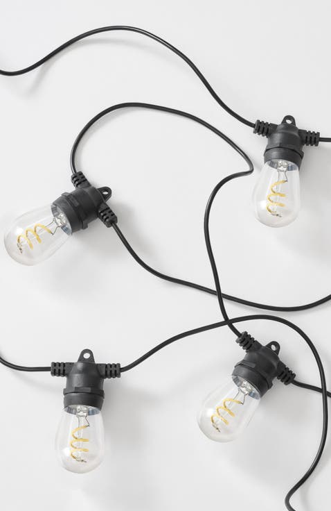 27 ft or 48 ft, Solar‑Powered Heavy Duty LED Outdoor String Lights, Weatherproof Spiral Filament Edison Bulbs