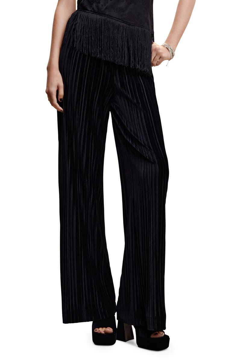 MANGO Pleated Velvet Wide Leg Pants, Main, color, 