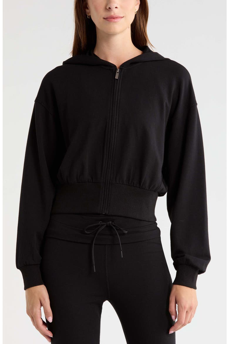 Weekend Stretch Cotton Blend French Terry Hoodie, Alternate, color, BLACK