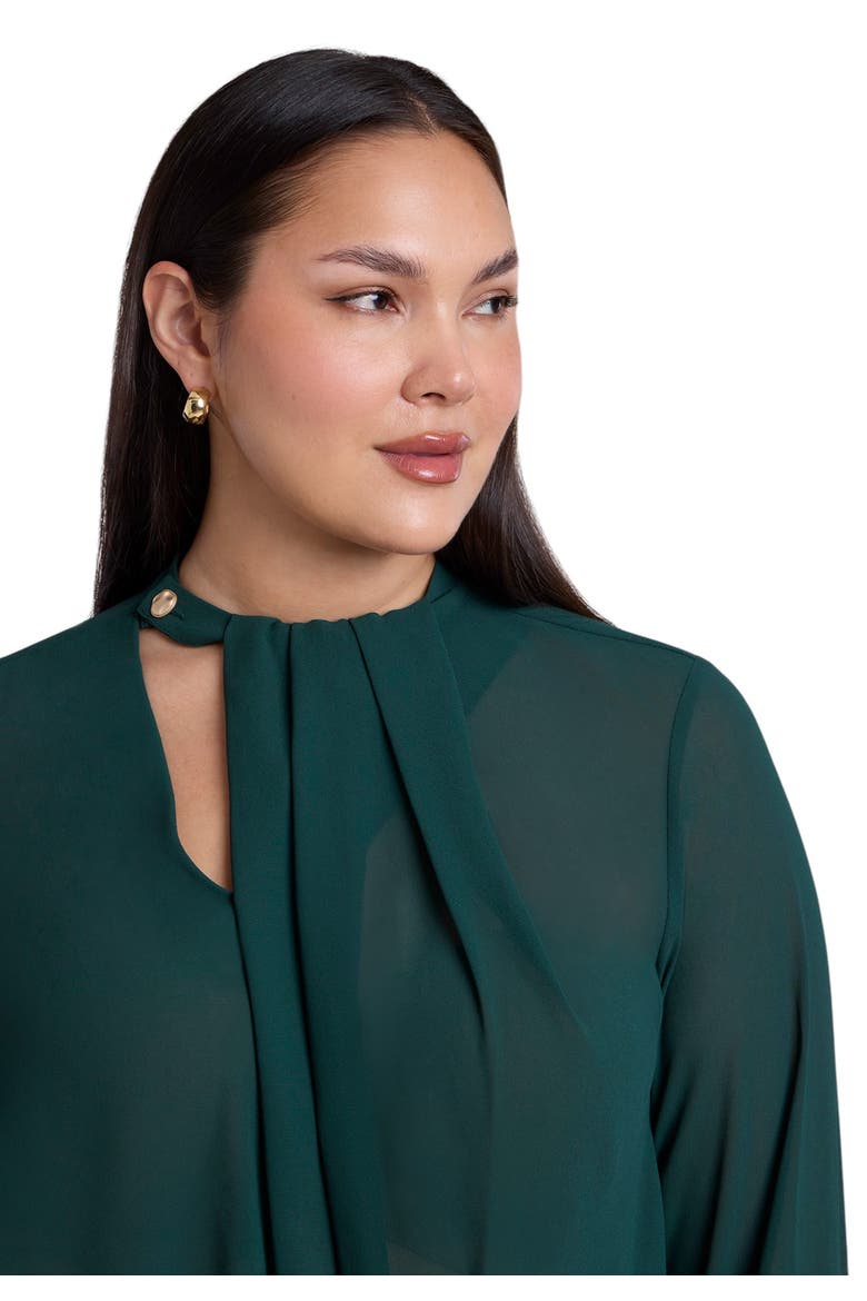 Chiffon Draped Placket Top, Alternate, color, DARK FOREST GREEN